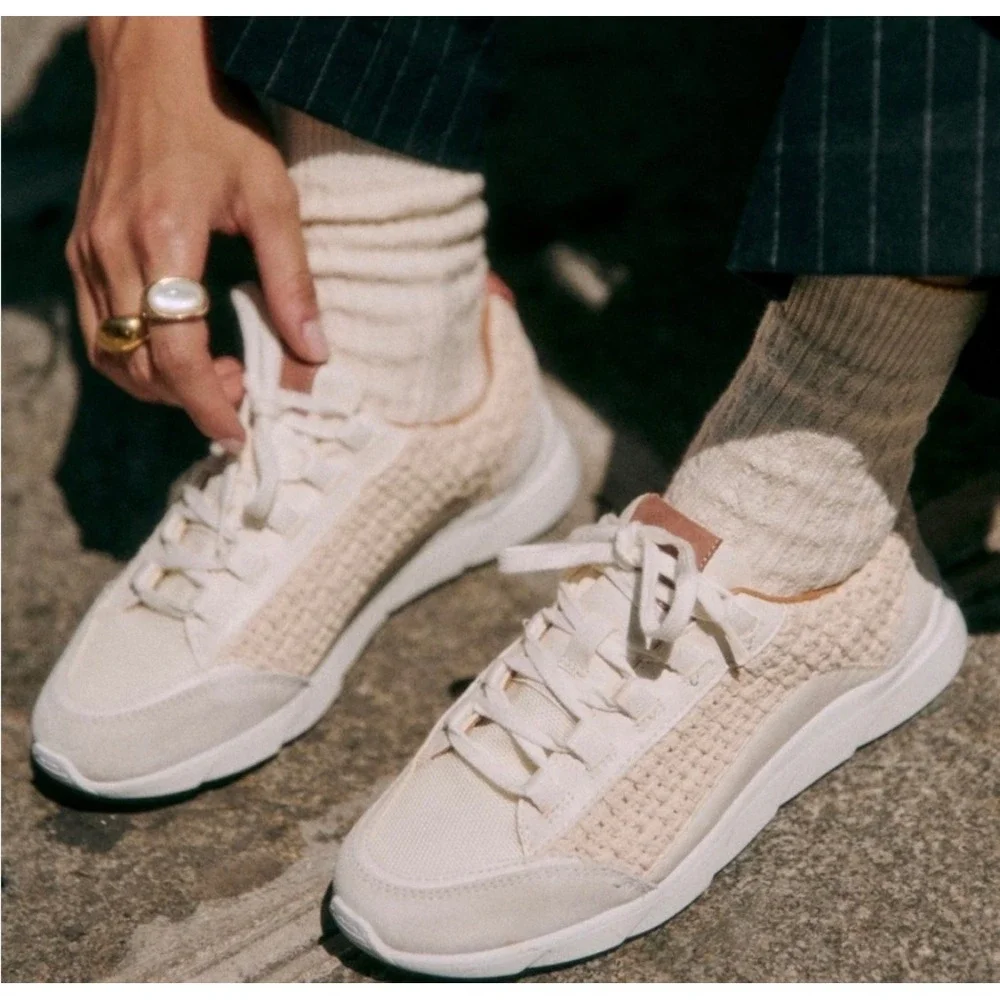 Sezane Sama‎ Sneakers 40 US 9 Ecru Multi Woven Crochet Suede Shoes Preppy Boho